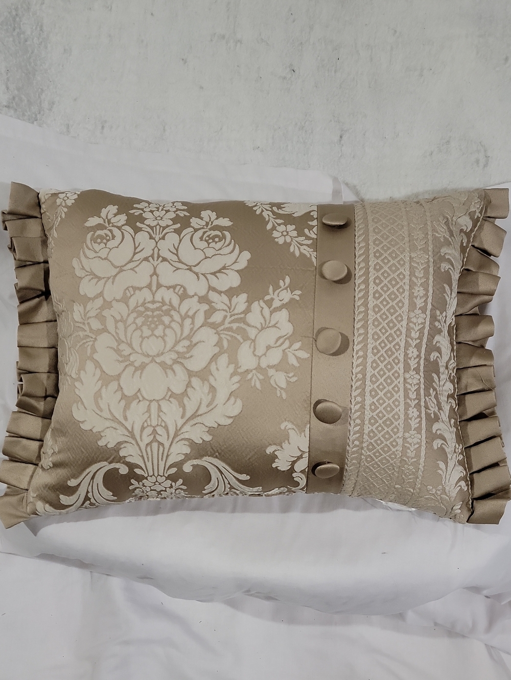 Decorative Damask Accent Pillow in Cream and Tan -